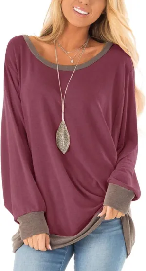 Fallorchid Womens Long Sleeve Tops Crew Neck Tunics Clothes Casual Color Block Sweatshirt