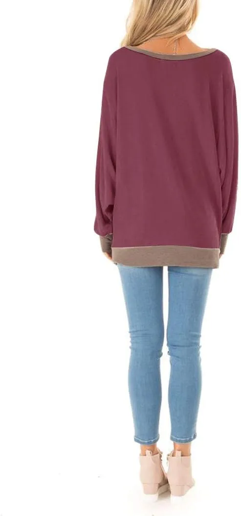 Fallorchid Womens Long Sleeve Tops Crew Neck Tunics Clothes Casual Color Block Sweatshirt