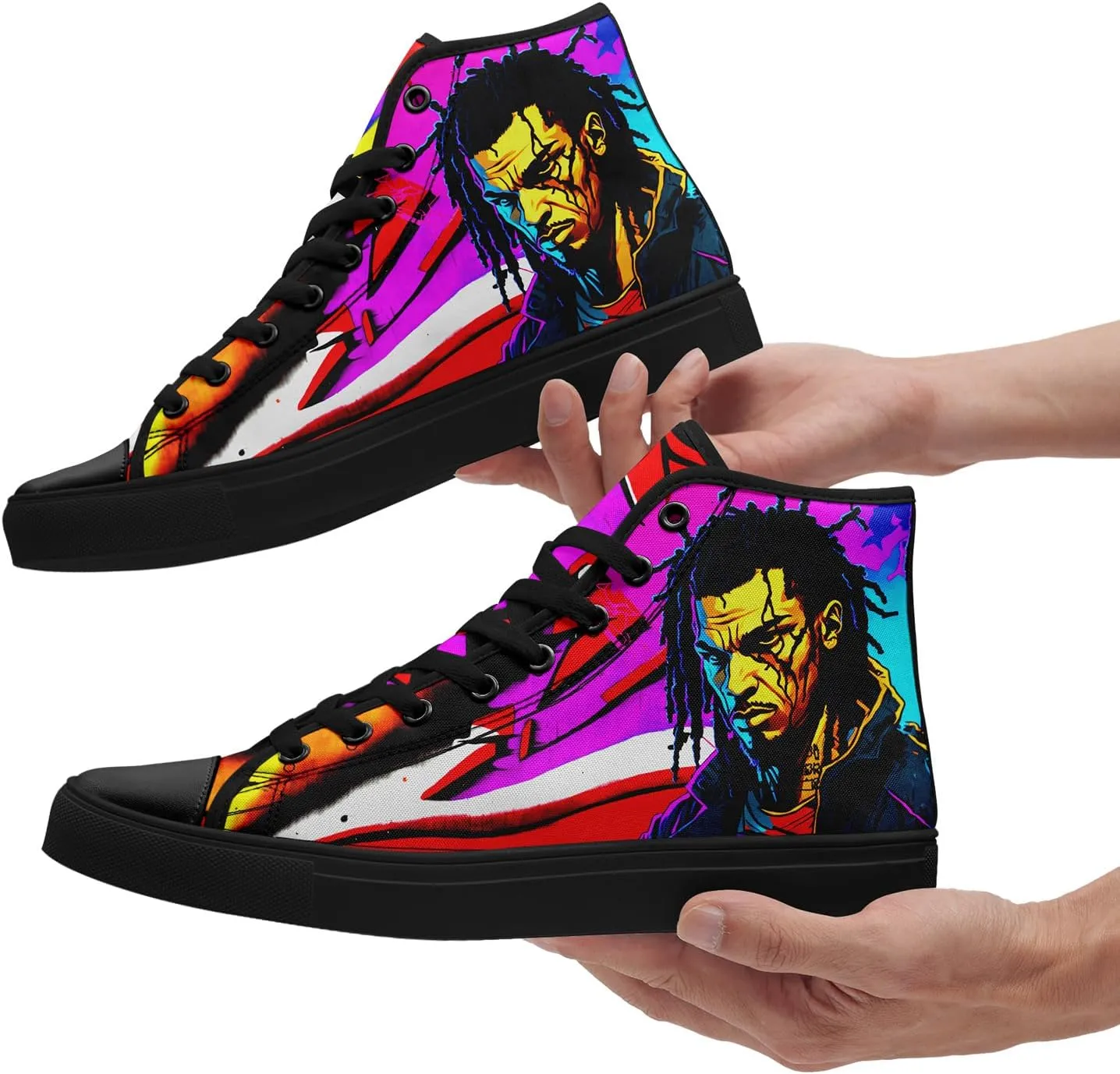 Fashion Graffiti High-Top Sneakers for Men Women Lightweight Stylish Canvas Streetwear Flat Shoes Student Breathable Footwear