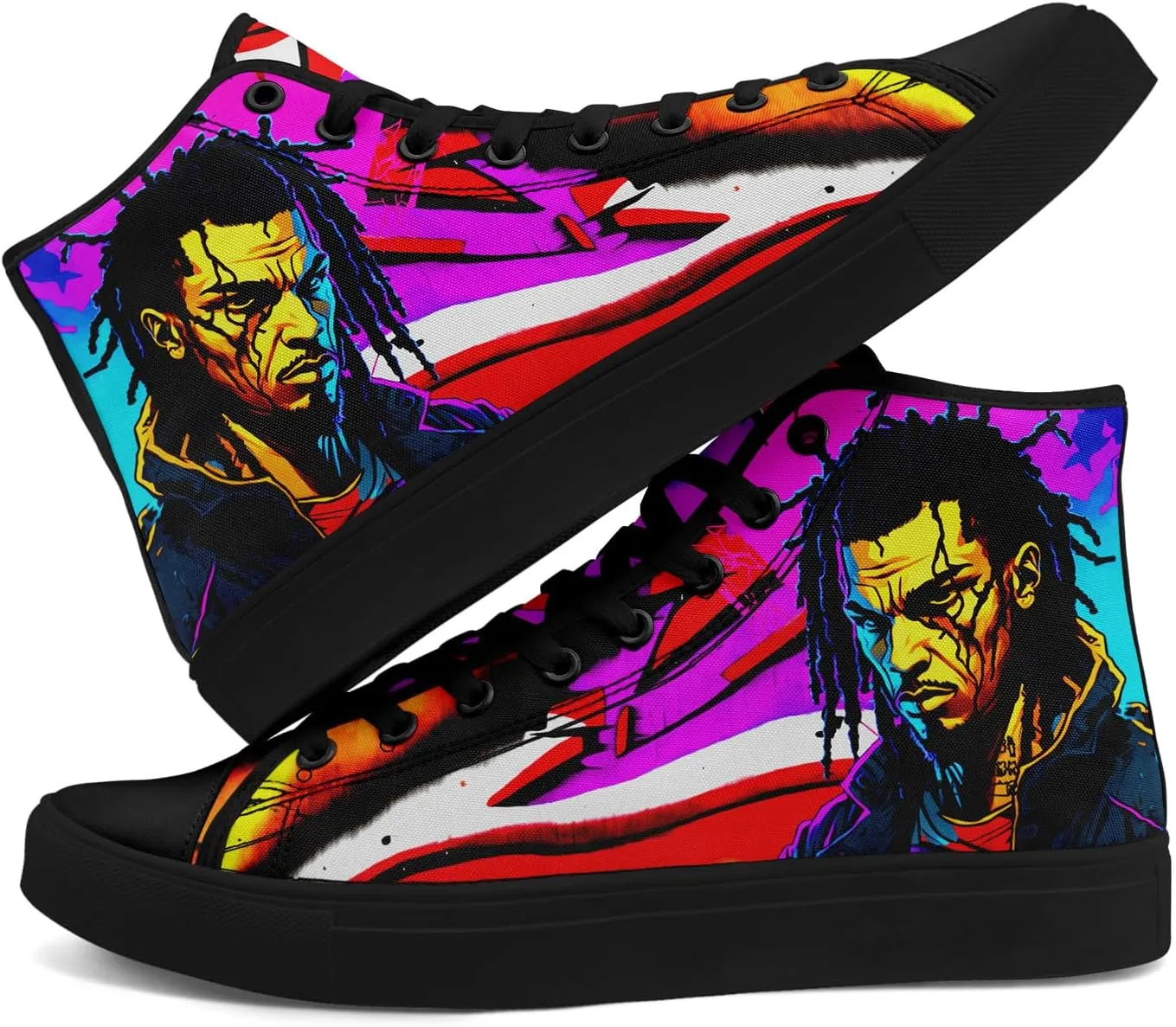 Fashion Graffiti High-Top Sneakers for Men Women Lightweight Stylish Canvas Streetwear Flat Shoes Student Breathable Footwear