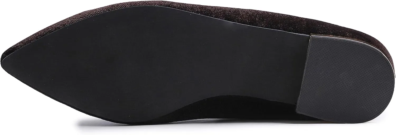 FEVERSOLE Women's Loafer Flat Pointed Deco Low Heel Fashion Slip On Dress Driving Office Shoes