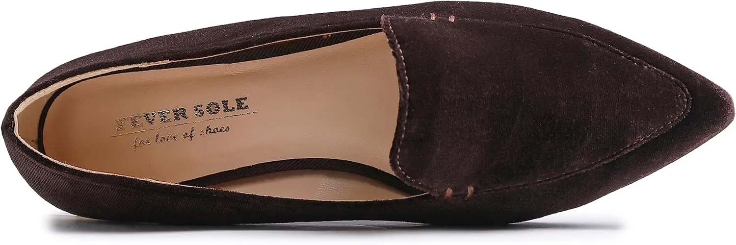 FEVERSOLE Women's Loafer Flat Pointed Deco Low Heel Fashion Slip On Dress Driving Office Shoes