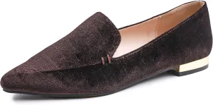 FEVERSOLE Women's Loafer Flat Pointed Deco Low Heel Fashion Slip On Dress Driving Office Shoes