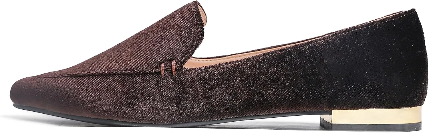 FEVERSOLE Women's Loafer Flat Pointed Deco Low Heel Fashion Slip On Dress Driving Office Shoes