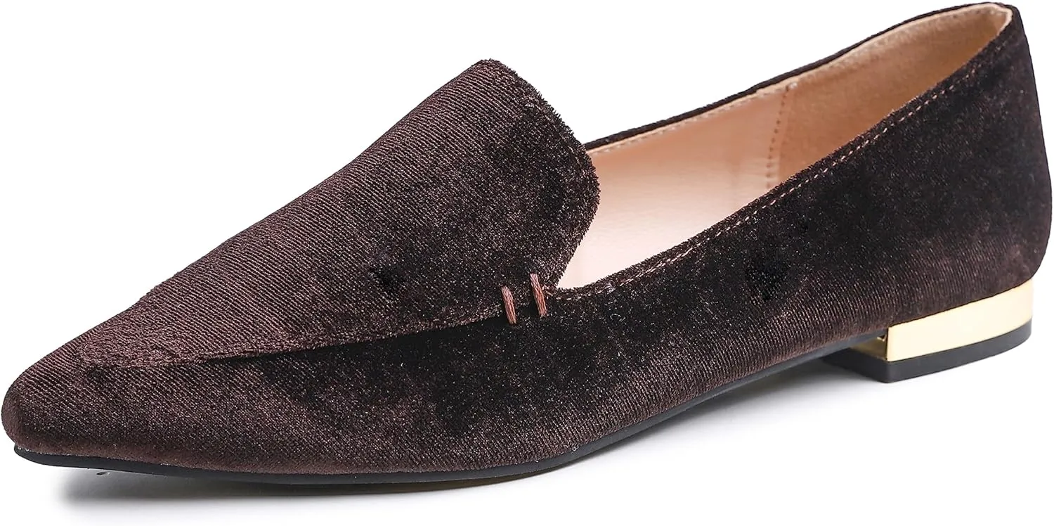 FEVERSOLE Women's Loafer Flat Pointed Deco Low Heel Fashion Slip On Dress Driving Office Shoes