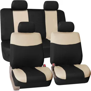 FH Group Pique Fabric Full Set Seat Covers Beige and Black- Fit Most Car, Truck, SUV, or Van