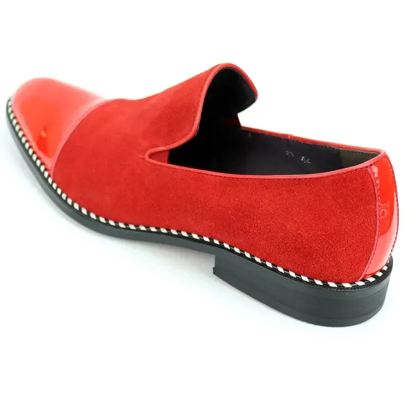 Fiesso FI-7280 Red Suede Cap Toe Slip on Loafers