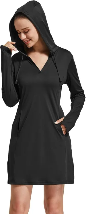 FitsT4 Sports Womens Cover-Up Dress Beach UPF 50  SPF Sun Protection Long Sleeve Shirts