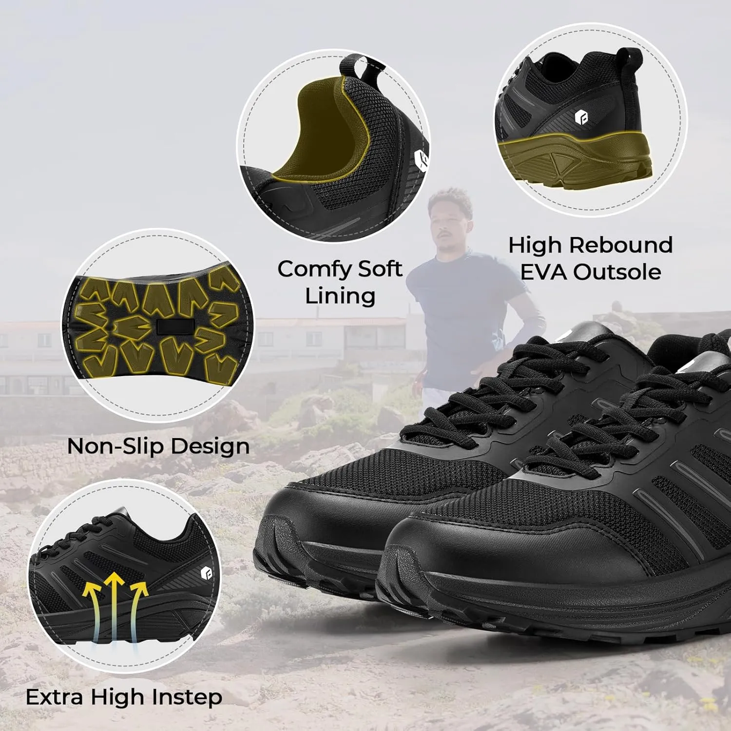 FitVille Wide Toe Box Sneakers for Men - Lightweight, Breathable Running Shoes for Diabetic Men, Flat Feet, Heel Pain & Plantar Fasciitis Relief