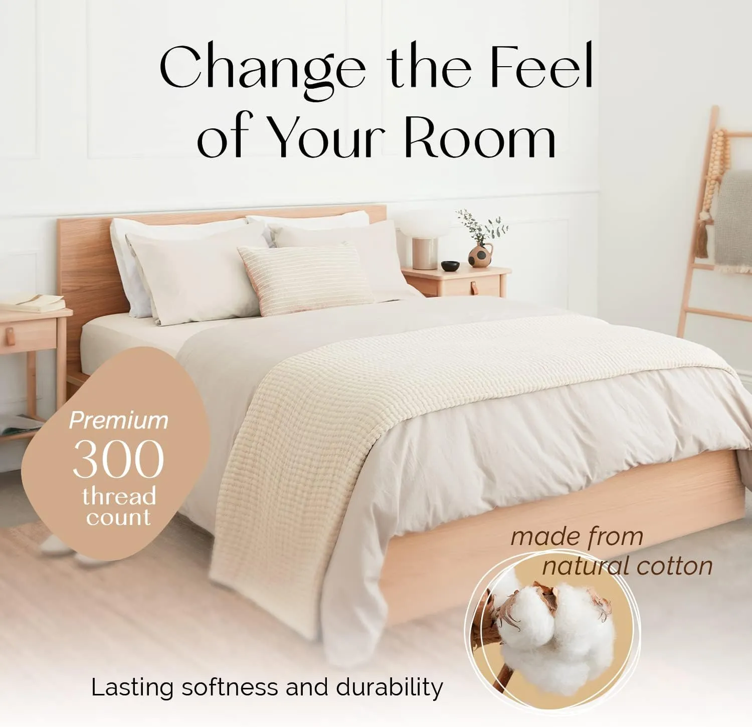 Five Looms 4 Piece Classic Percale Sheets Set, 100% Cotton with Deep Pocket 15”, Easy Care Luxury Hotel Quality Soft Cooling Sheets Set, Fitted Sheet, Flat Sheet and 2 Pillowcases, Full, Buttercream