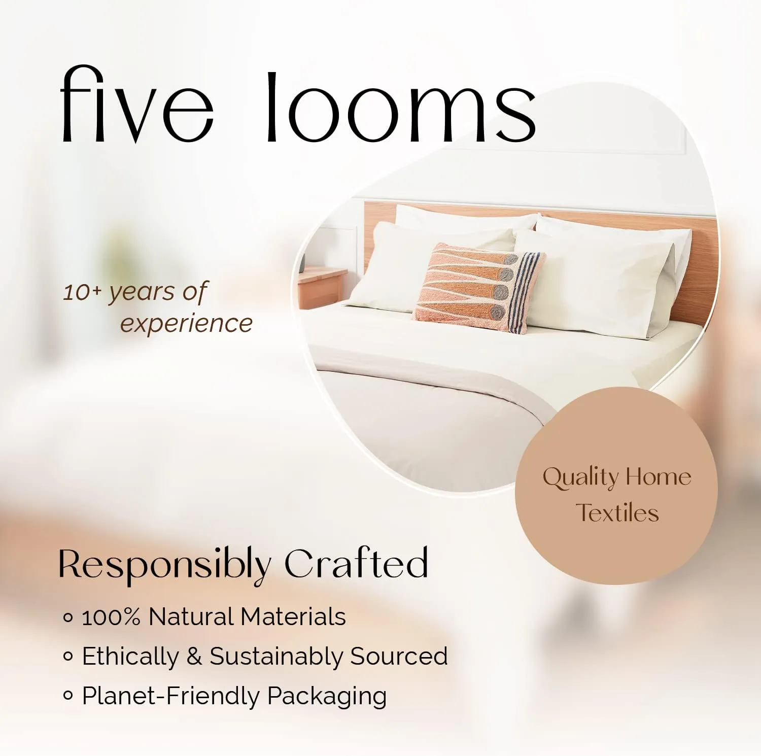 Five Looms 4 Piece Classic Percale Sheets Set, 100% Cotton with Deep Pocket 15”, Easy Care Luxury Hotel Quality Soft Cooling Sheets Set, Fitted Sheet, Flat Sheet and 2 Pillowcases, Full, Buttercream