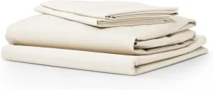 Five Looms 4 Piece Classic Percale Sheets Set, 100% Cotton with Deep Pocket 15”, Easy Care Luxury Hotel Quality Soft Cooling Sheets Set, Fitted Sheet, Flat Sheet and 2 Pillowcases, Full, Buttercream