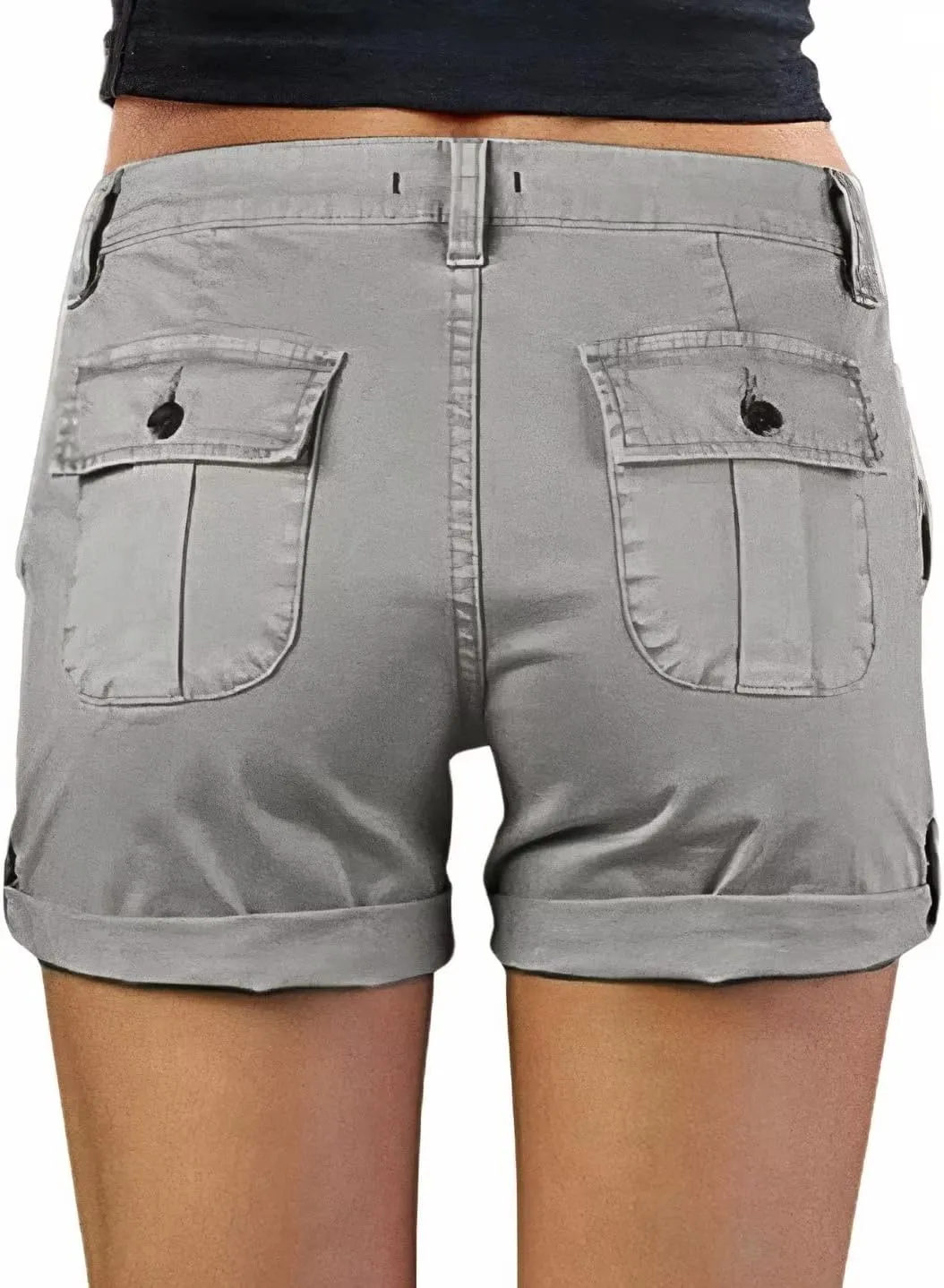 Flamingals Women's Cargo Shorts Mid Waist Trendy Summer Hiking Shorts with Flat Pocket for Women