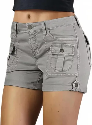 Flamingals Women's Cargo Shorts Mid Waist Trendy Summer Hiking Shorts with Flat Pocket for Women