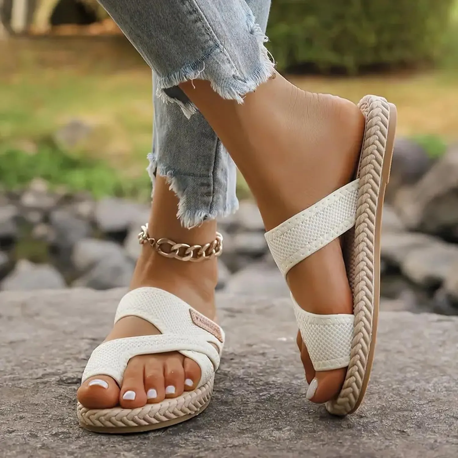 Flat Soled Open Heel Women's Slippers Fashionable And Casual Toe Hollow Lightweight Snakeskin Sandals for Women Size 12