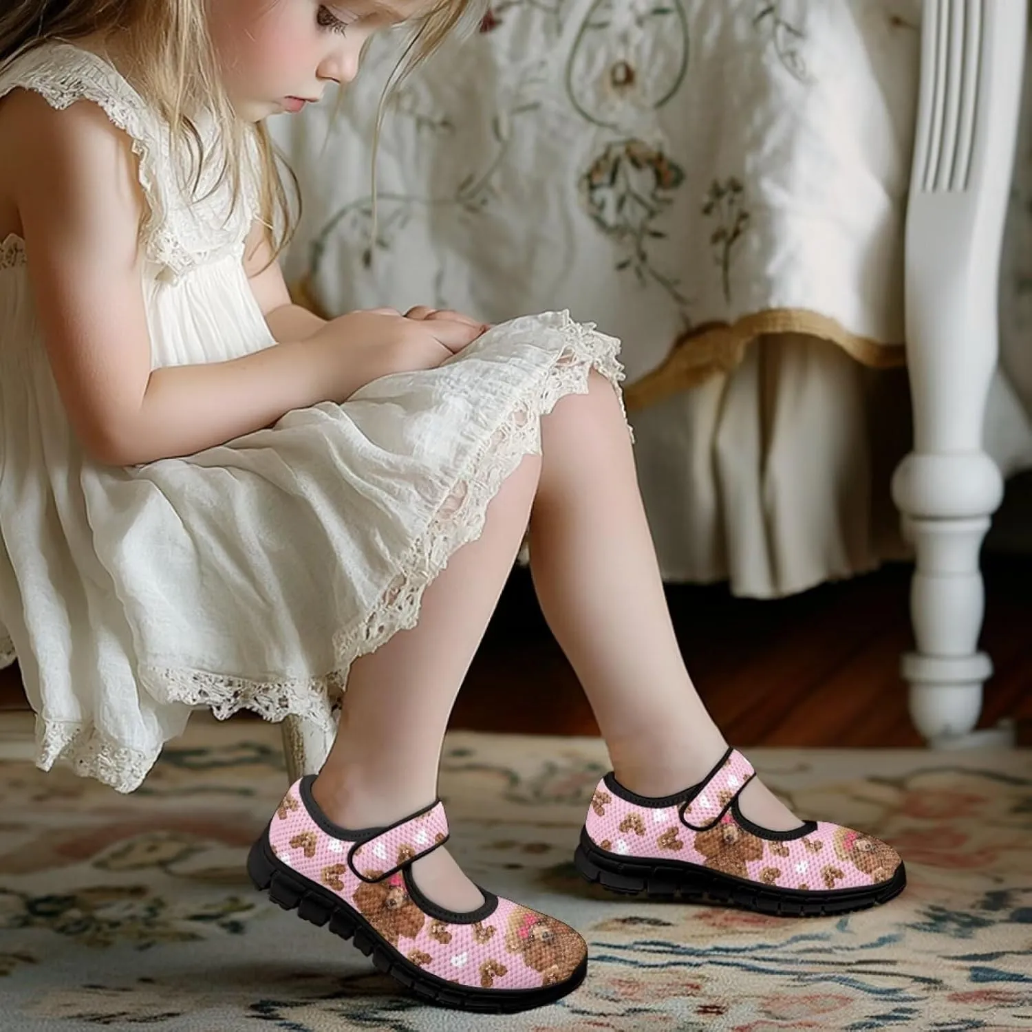 Forchrinse Funny Dachshund Print Girls Mary Jane Flats Comfort Wide Dressy Shoes for Kids/Toddler Sneakers Breathable School Shoes Size 11-2.5