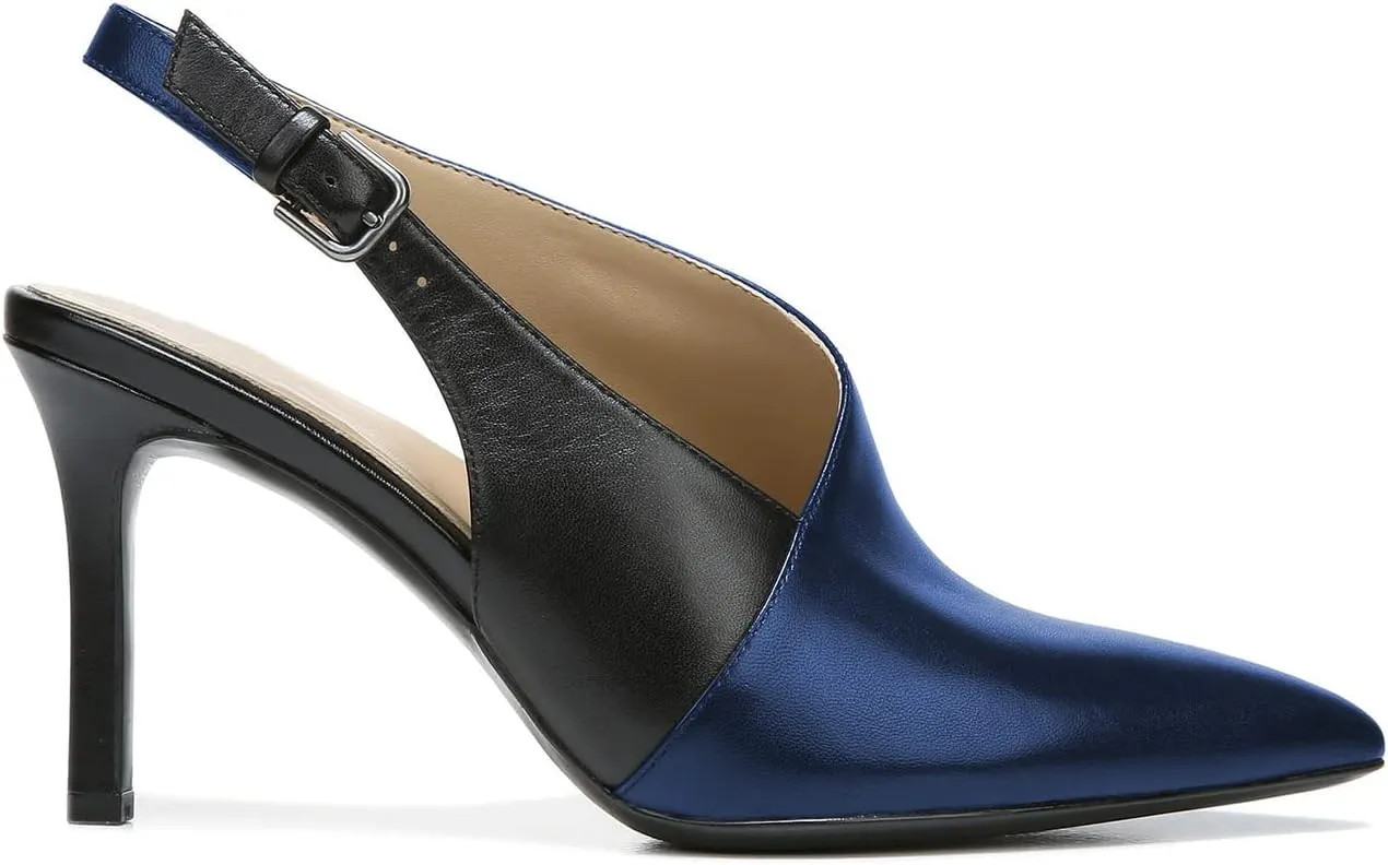 FOWT Spring Two Toned Patchwork Snakeskin Slingback Buckle Strap Black Pumps for Woman Elegant Pointed Toe 3 Inches High Heels Concise Casual Daily Dressy Shoes, US Size 4-16 M