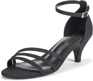 Frank Mully Women's Sparkly Low Kitten Heel Open Toe Sandals Ankle Strap Glitter Bridal Wedding Dress Pump Shoes
