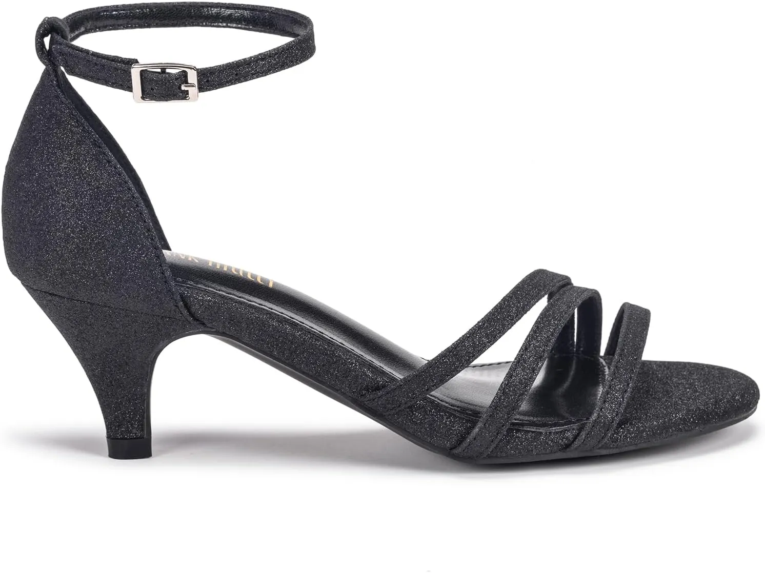 Frank Mully Women's Sparkly Low Kitten Heel Open Toe Sandals Ankle Strap Glitter Bridal Wedding Dress Pump Shoes