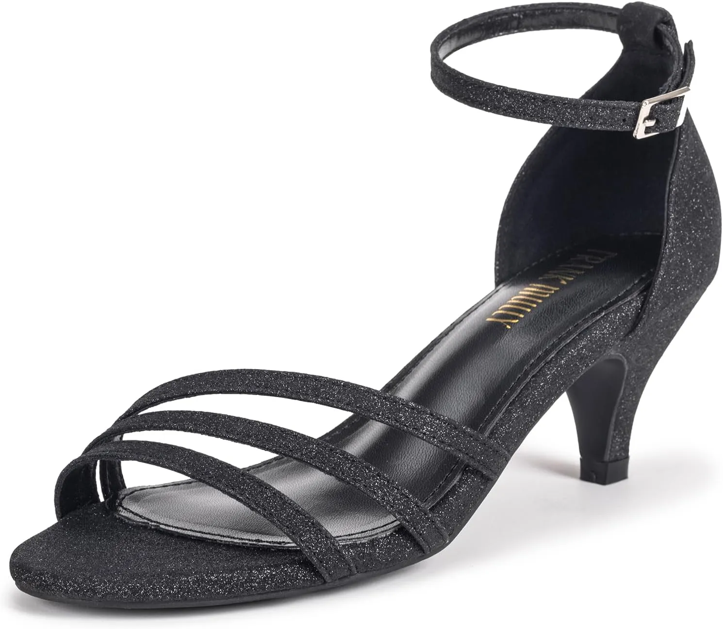 Frank Mully Women's Sparkly Low Kitten Heel Open Toe Sandals Ankle Strap Glitter Bridal Wedding Dress Pump Shoes