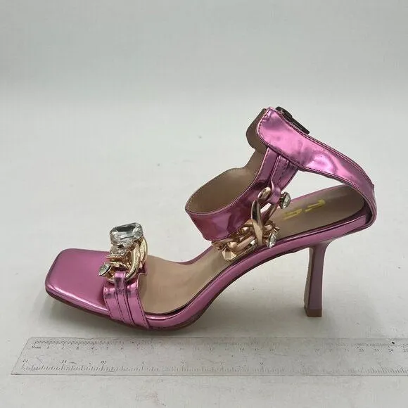 FSJ Women Cute Open Toe Low Kitten Heel Sandal Ankle Strap Buckle Basic Classic