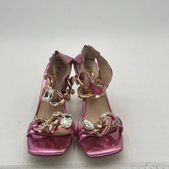 FSJ Women Cute Open Toe Low Kitten Heel Sandal Ankle Strap Buckle Basic Classic