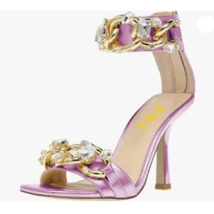 FSJ Women Cute Open Toe Low Kitten Heel Sandal Ankle Strap Buckle Basic Classic