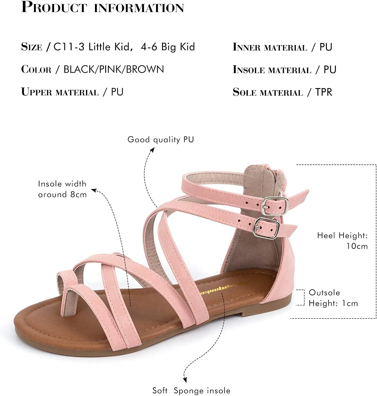 FUNKYMONKEY Girls Gladiator Strap Sandals Flat Fisherman Thong Cross Strappy Sandals