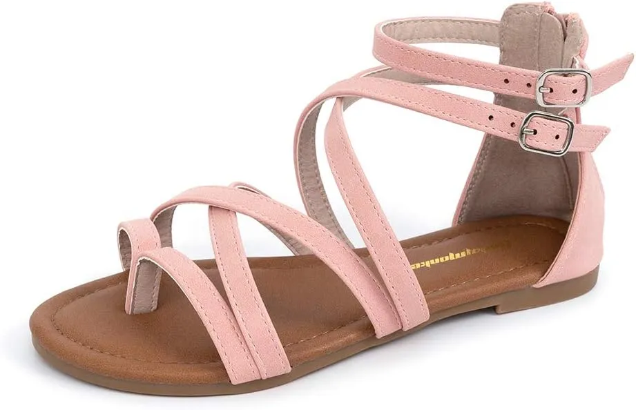 FUNKYMONKEY Girls Gladiator Strap Sandals Flat Fisherman Thong Cross Strappy Sandals