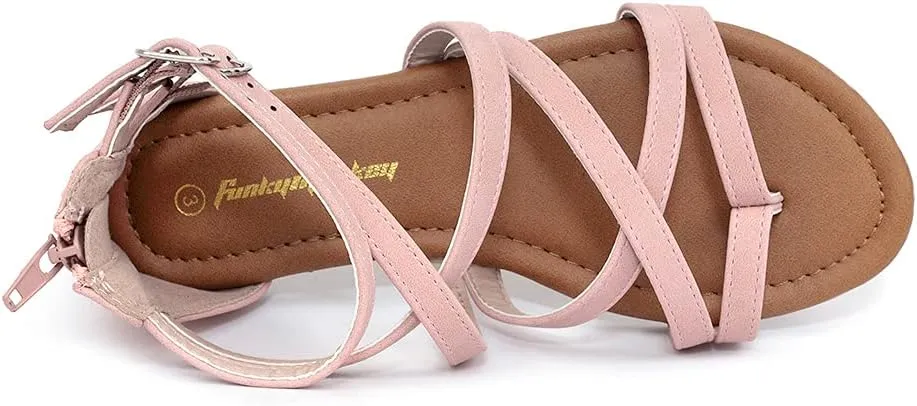 FUNKYMONKEY Girls Gladiator Strap Sandals Flat Fisherman Thong Cross Strappy Sandals