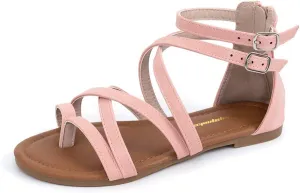 FUNKYMONKEY Girls Gladiator Strap Sandals Flat Fisherman Thong Cross Strappy Sandals