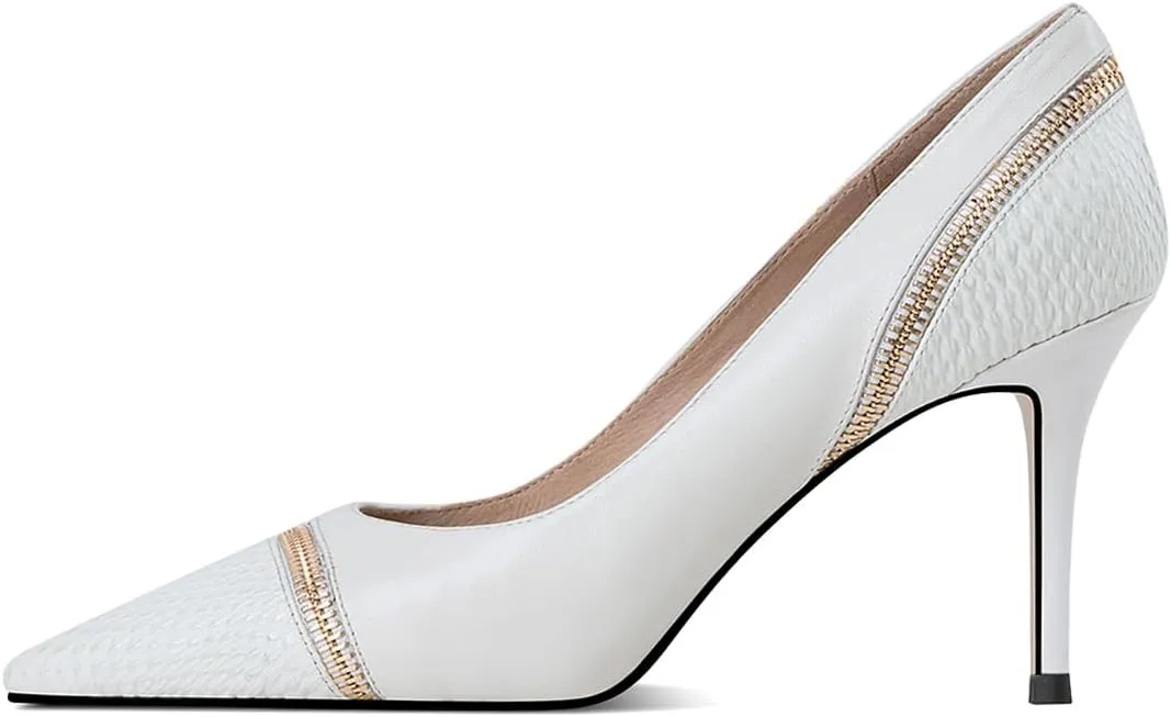 FYS Women's Fashion Pointed Toe Crocodile Print Pump Sexy Zipper Stiletto High Heels Formal Work Business Dress Shoes Size 4-16 US