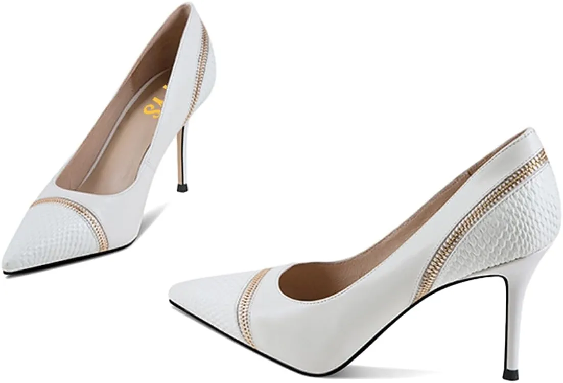 FYS Women's Fashion Pointed Toe Crocodile Print Pump Sexy Zipper Stiletto High Heels Formal Work Business Dress Shoes Size 4-16 US