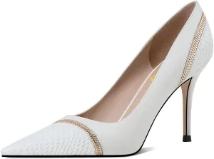 FYS Women's Fashion Pointed Toe Crocodile Print Pump Sexy Zipper Stiletto High Heels Formal Work Business Dress Shoes Size 4-16 US