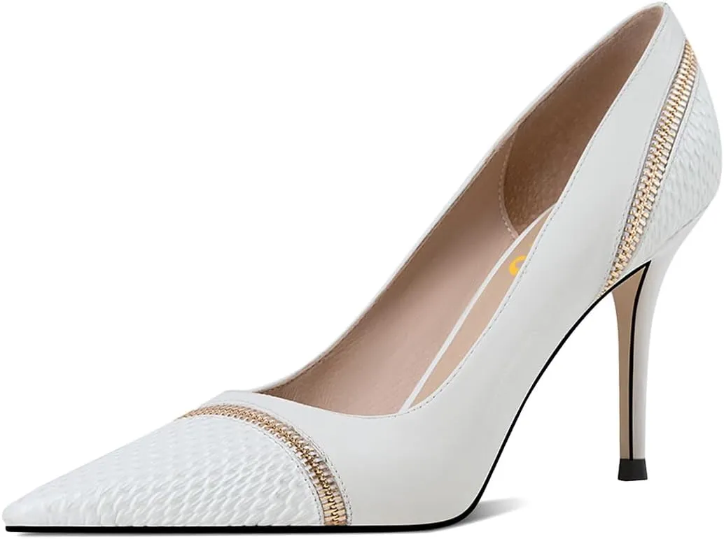 FYS Women's Fashion Pointed Toe Crocodile Print Pump Sexy Zipper Stiletto High Heels Formal Work Business Dress Shoes Size 4-16 US