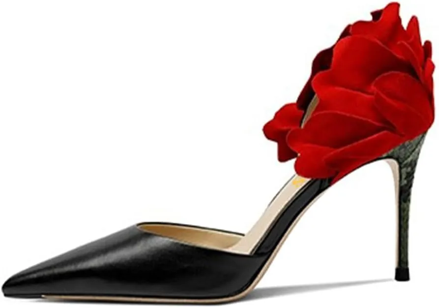FYS Women's Graceful Pointed Toe Heeled D'Orsay Sexy Floral Stiletto High Heel Pump Crocodile Print Slip On Party Dress Date Shoes Size 4-16 US