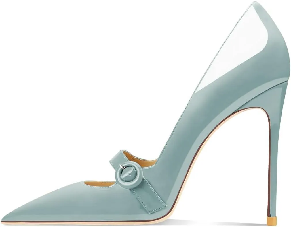 FYS Women's Pointed Toe Buckle Ankle Strap Mary Jane Pump Sexy Stiletto High Heels Party Dress Wedding Shoes Size 4-16 US