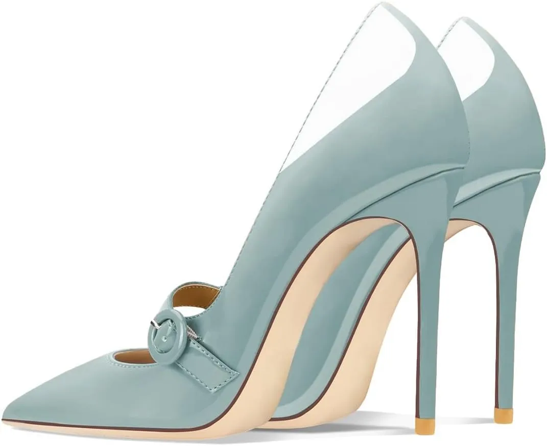 FYS Women's Pointed Toe Buckle Ankle Strap Mary Jane Pump Sexy Stiletto High Heels Party Dress Wedding Shoes Size 4-16 US