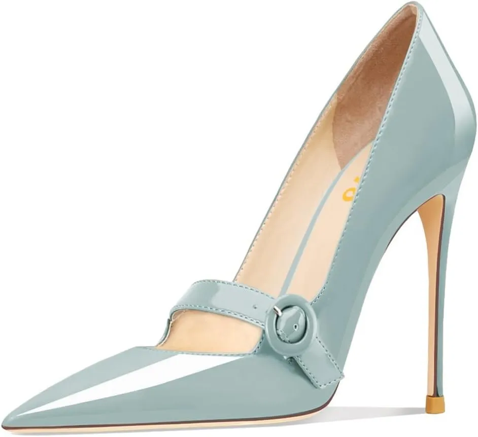 FYS Women's Pointed Toe Buckle Ankle Strap Mary Jane Pump Sexy Stiletto High Heels Party Dress Wedding Shoes Size 4-16 US