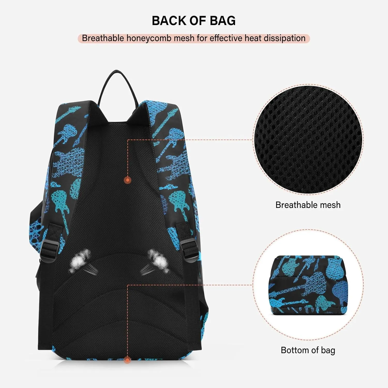 GAIGEO Basketball Sports Doodles Black Tennis Racket Backpack, Large Capacity Pickleball Holder, Various Storage Methods