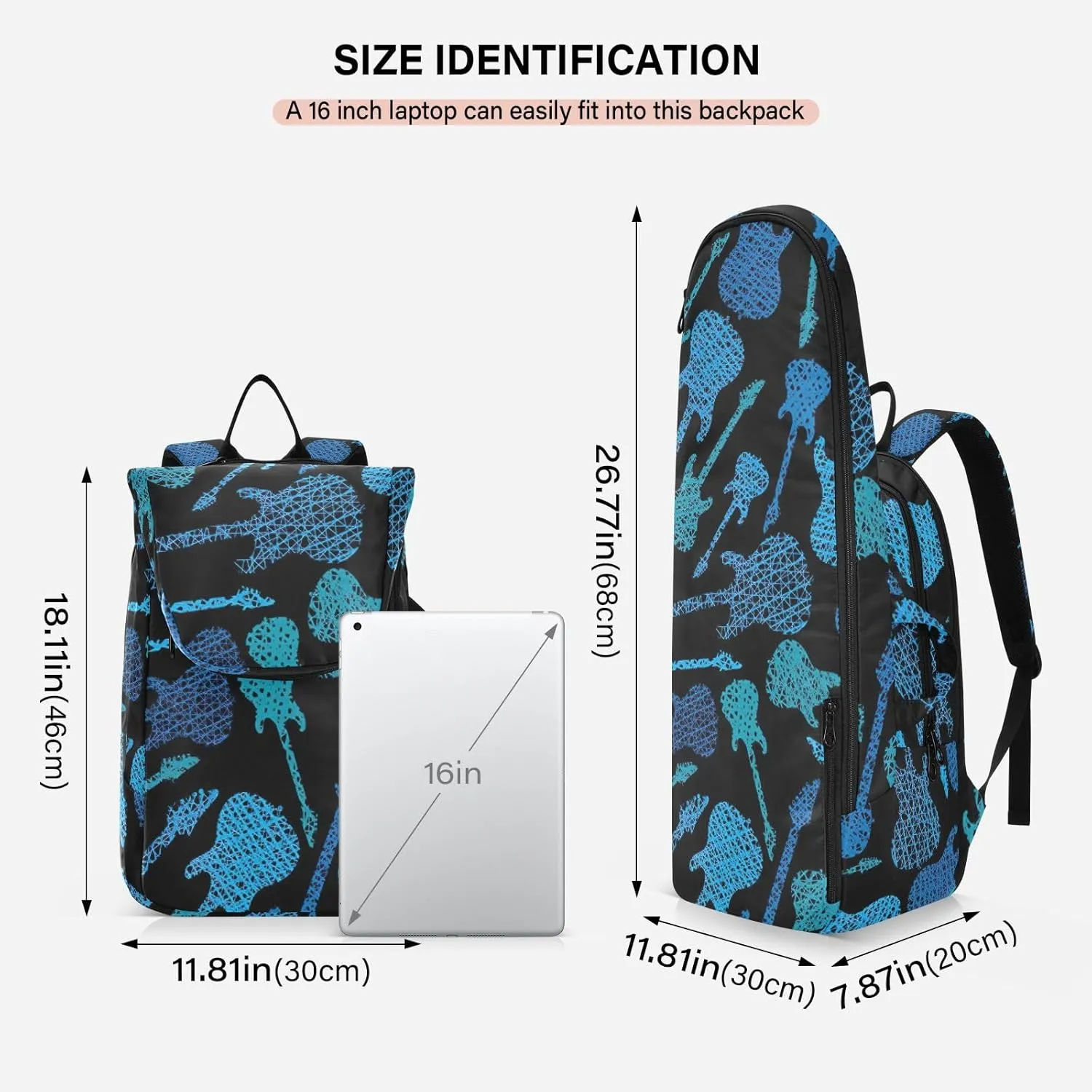 GAIGEO Basketball Sports Doodles Black Tennis Racket Backpack, Large Capacity Pickleball Holder, Various Storage Methods