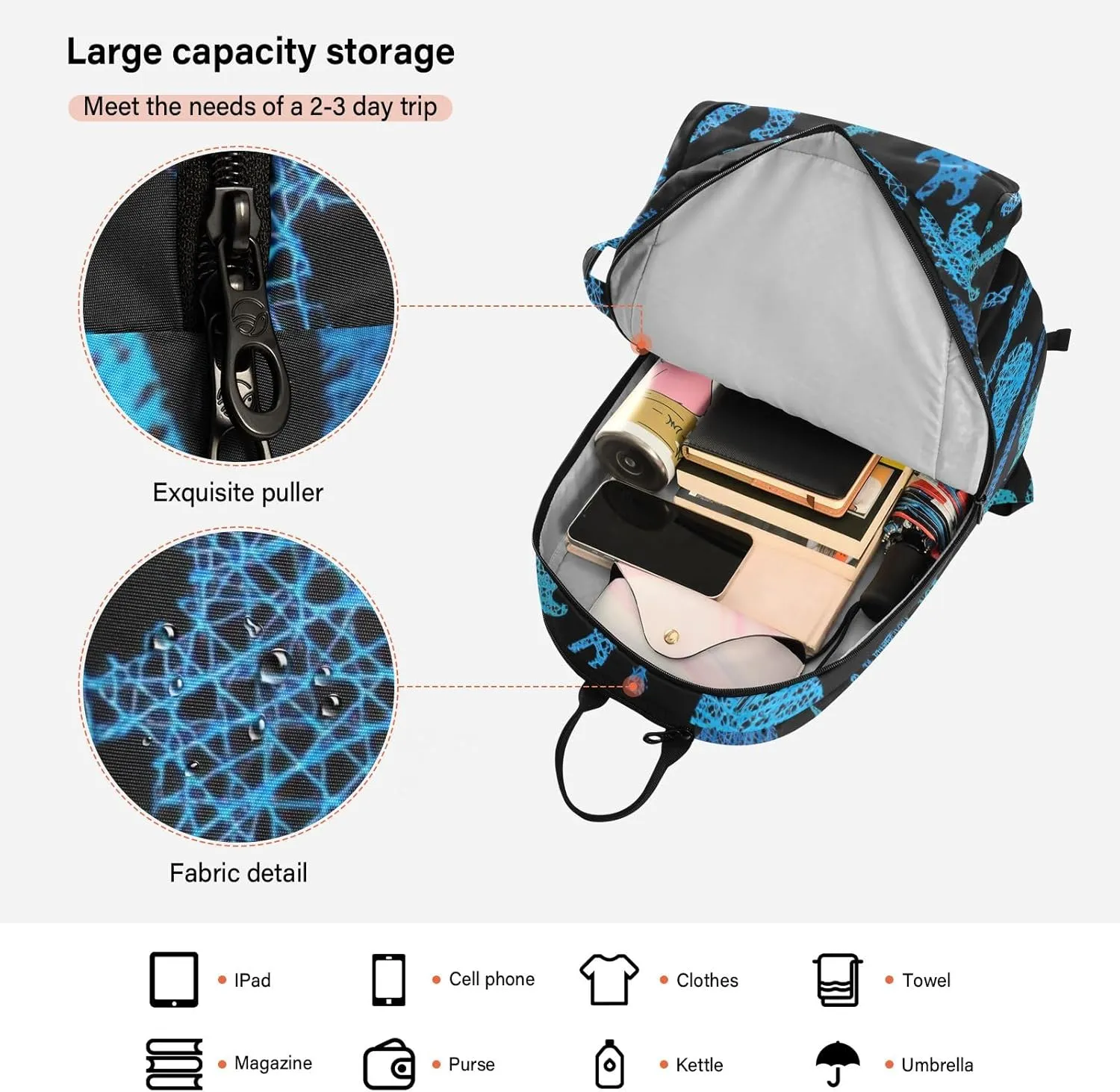 GAIGEO Basketball Sports Doodles Black Tennis Racket Backpack, Large Capacity Pickleball Holder, Various Storage Methods