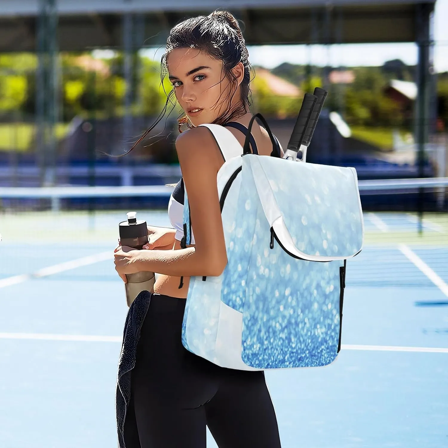 GAIGEO Dark Blue Sky Glitter Stars Sport Bag, Large Capacity Pickleball Ball Holder, Various Storage Methods