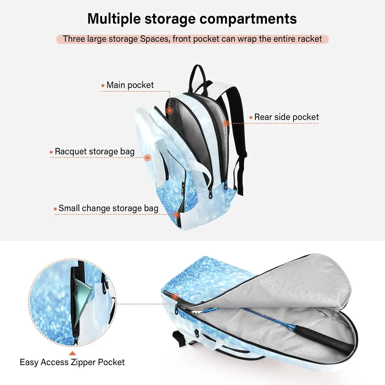 GAIGEO Dark Blue Sky Glitter Stars Sport Bag, Large Capacity Pickleball Ball Holder, Various Storage Methods