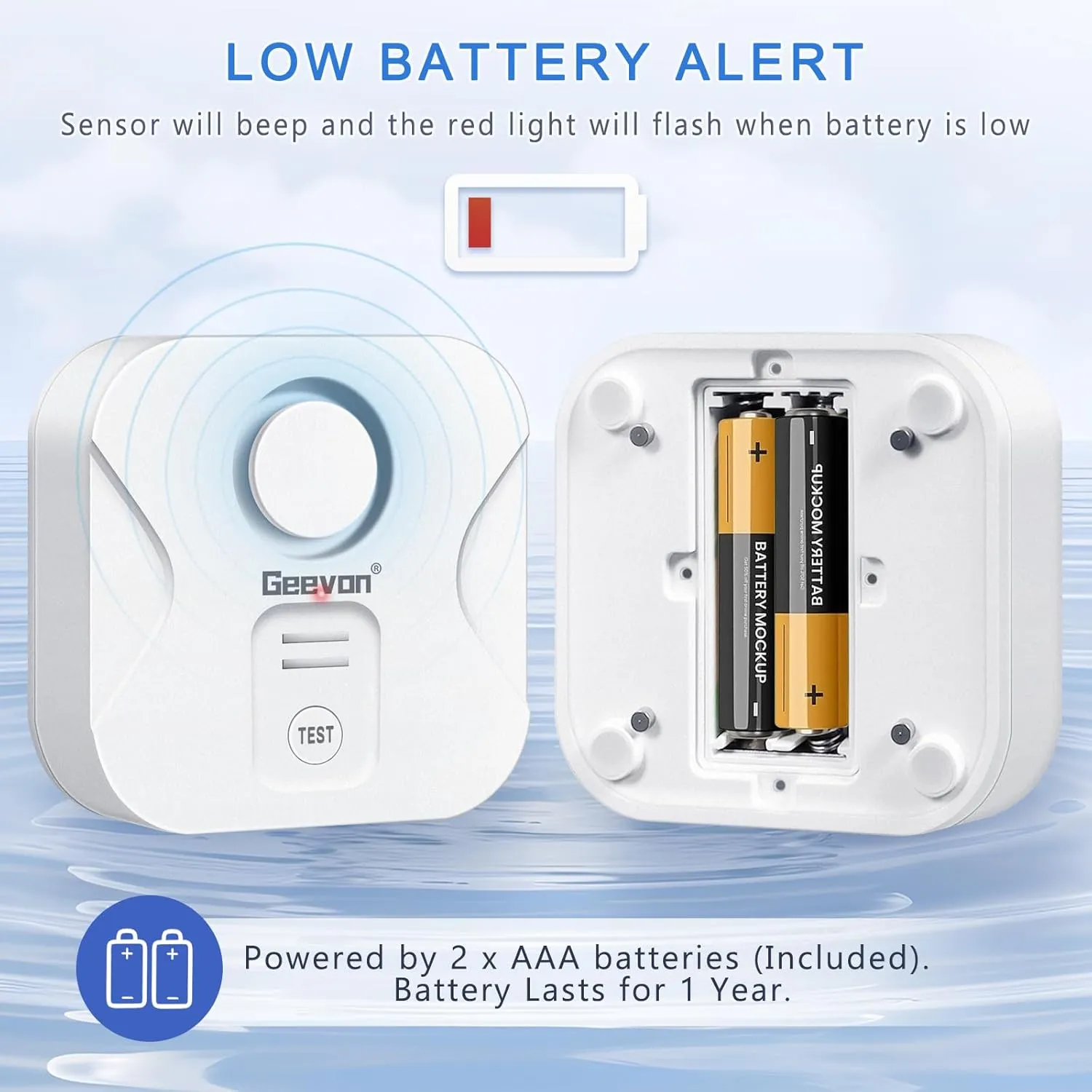 Geevon 5 Pack Water Leak Detectors for Home, 100dB Loud Water Alarm Sensor Leak Detection with Drip Alert for Basements, Laundry Rooms, Kitchen, IP56 Waterproof(Battery Included)
