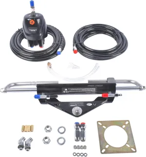 GELUOXI 2X 20ft Hose, 150 HP Marine Outboard Hydraulic Steering System with Dual-Lock Cylinder, High-Pressure Pump (6.9mpa/1000psi), 2X 20ft Durable Nylon Hose (5/16") for Single-Engine Boats