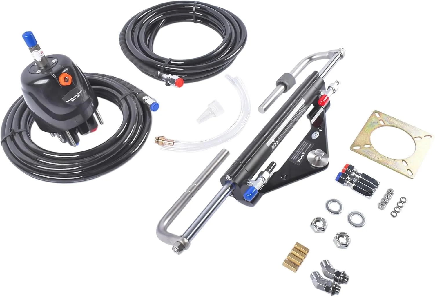 GELUOXI 2X 20ft Hose, 150 HP Marine Outboard Hydraulic Steering System with Dual-Lock Cylinder, High-Pressure Pump (6.9mpa/1000psi), 2X 20ft Durable Nylon Hose (5/16") for Single-Engine Boats