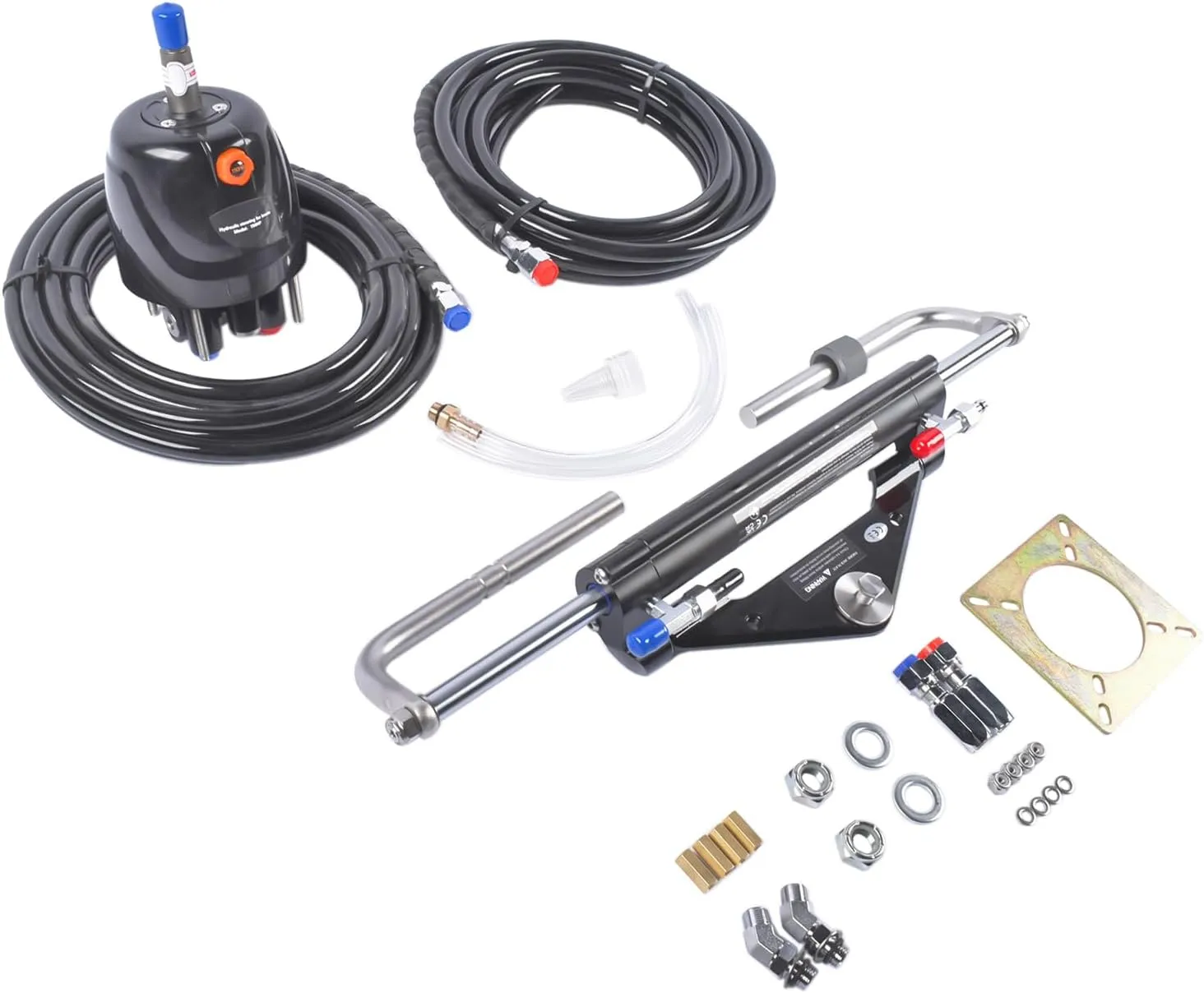 GELUOXI 2X 20ft Hose, 150 HP Marine Outboard Hydraulic Steering System with Dual-Lock Cylinder, High-Pressure Pump (6.9mpa/1000psi), 2X 20ft Durable Nylon Hose (5/16") for Single-Engine Boats