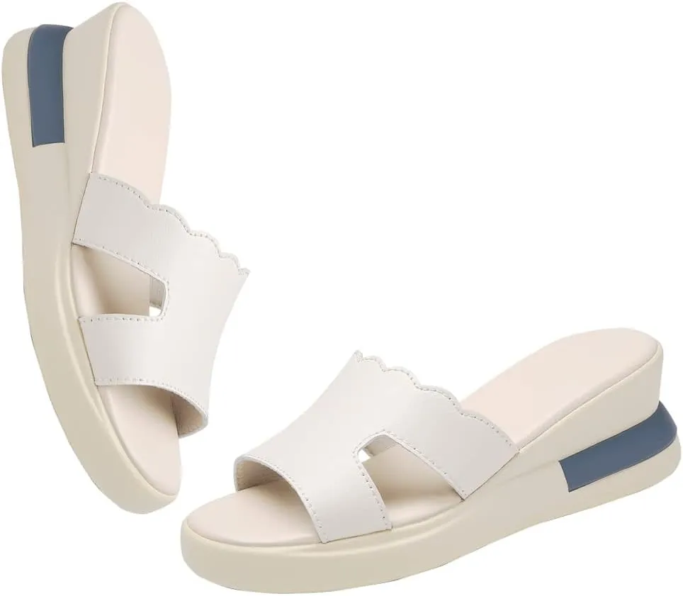 GEXECEUSS Womens Wedge Sandals Slope Heel Thick Bottom Slip On Slippers Non Slip Vintage Open Toe Sandals for Street Work School Beach