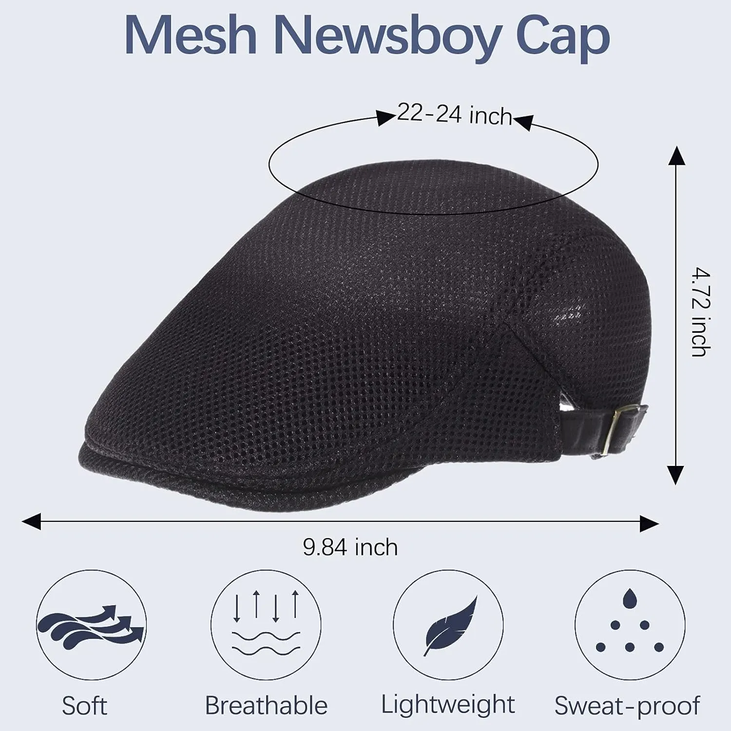 Geyoga 3 Pieces Mesh Newsboy Cap Mesh Breathable Summer Cap Adjustable Newsboy Beret Cap Cabbie Flat Cap